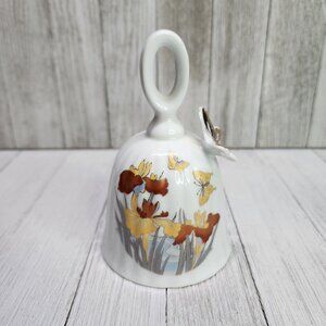 Vintage Porcelain Bell with Flower 3D Butterfly Design 5'' - Made in Japan